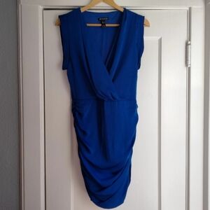 Mango Royal Blue Short Sleeve Mini Party Cocktail Dress Womens Size Small Ruched